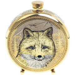 Подарочная металлическая фляжка «Лиса» в деревянном футляре