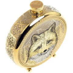 Подарочная металлическая фляжка «Лиса» в деревянном футляре