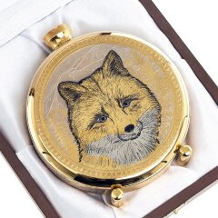 Подарочная металлическая фляжка «Лиса» в деревянном футляре