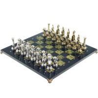 Подарочные шахматы «Атлас» с бронзовыми фигурами на каменной доске (змеевик)