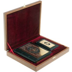 Подарочный набор «Держава» (ежедневник А6, визитница) из чёрной кожи