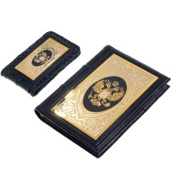 Подарочный набор «Держава» (ежедневник А6, визитница) из чёрной кожи