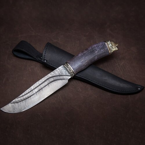 Охотничий нож «Медведь» из дамасской стали с рукоятью из карельской берёзы