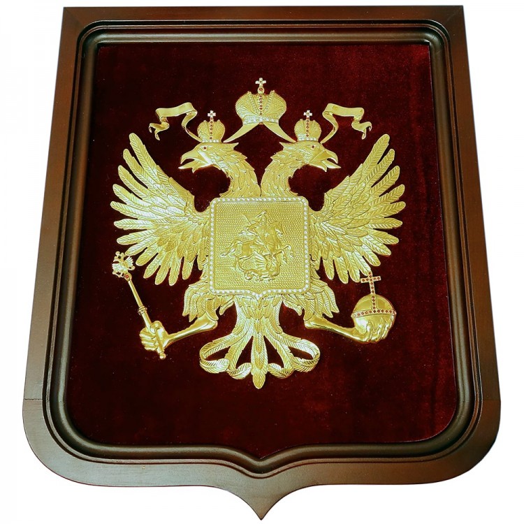 Большой позолоченный «Герб России» на красном бархате