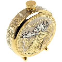 Подарочная металлическая фляжка «Лось» в деревянном футляре