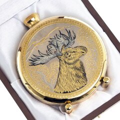 Подарочная металлическая фляжка «Лось» в деревянном футляре