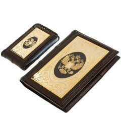 Подарочный набор «Держава» (ежедневник А6, визитница) из коричневой кожи
