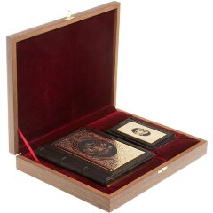 Подарочный набор «Держава» (ежедневник А6, визитница) из коричневой кожи