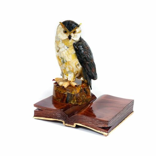 Сувенир из натурального янтаря «Сова с книгой» в подарок