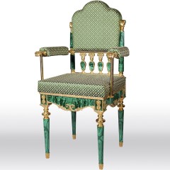 Премиум кресло из малахита «MALACHITE» с художественным декором из бронзы