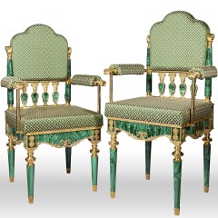 Премиум кресло из малахита «MALACHITE» с художественным декором из бронзы