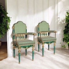 Премиум кресло из малахита «MALACHITE» с художественным декором из бронзы