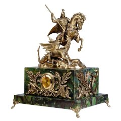 Сувенирная композиция «Георгий Победоносец» из бронзы на камне (змеевик)