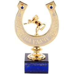 Настольный сувенир «Подкова с лошадкой на удачу» на камне лазурит в подарок для друзей