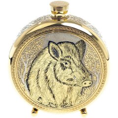 Подарочная металлическая фляжка «Кабан» в деревянном футляре