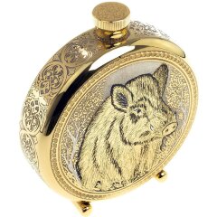 Подарочная металлическая фляжка «Кабан» в деревянном футляре