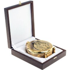 Подарочная металлическая фляжка «Кабан» в деревянном футляре