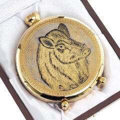 Подарочная металлическая фляжка «Кабан» в деревянном футляре