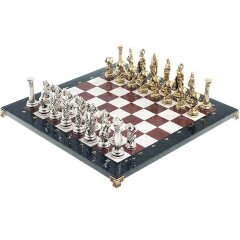 Подарочные шахматы «Атлас» с бронзовыми фигурами на каменной доске (мрамор, змеевик, лемезит)