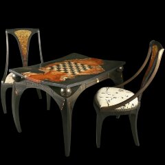 Шахматный гарнитур «Янтарное пламя» из морёного дуба и янтаря