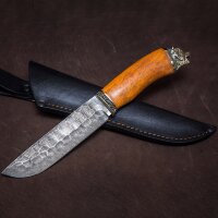 Подарочный нож «Медведь» из дамасской стали с рукоятью из карельской берёзы