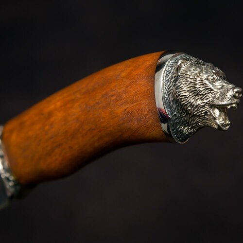 Подарочный нож «Медведь» из дамасской стали с рукоятью из карельской берёзы