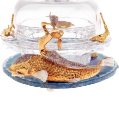 Икорница «Морское чудо» на агате — стеклянная посуда для икры с декором в виде рыбок с русалкой