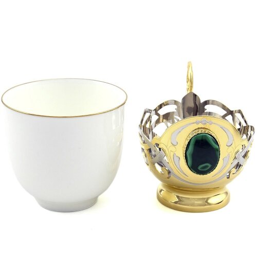 Подарочная кофейная чашка «Малахитовая» с блюдцем и ложечкой