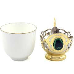 Подарочная кофейная чашка «Малахитовая» с блюдцем и ложечкой