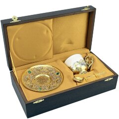 Подарочная кофейная чашка «Малахитовая» с блюдцем и ложечкой