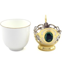 Керамическая кружка для кофе «Малахит» с позолоченным блюдцем и ложечкой