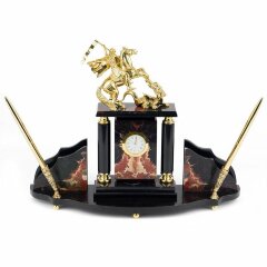 Настольный органайзер «Георгий Победоносец» с часами (яшма)