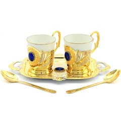 Набор для кофе «Лазурит» с двумя кружками на подносе