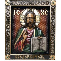 Большая резная икона «Господь Вседержитель» с кристаллами Swarovski