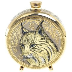 Подарочная металлическая фляжка «Рысь» в деревянном футляре