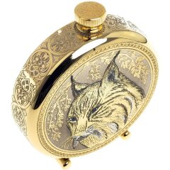 Подарочная металлическая фляжка «Рысь» в деревянном футляре