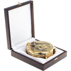 Подарочная металлическая фляжка «Рысь» в деревянном футляре