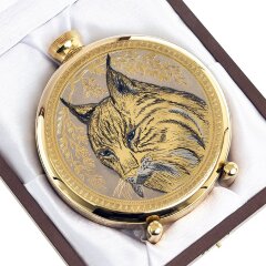 Подарочная металлическая фляжка «Рысь» в деревянном футляре