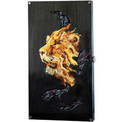 Красивые нарды «Лев» из морёного дуба и янтаря