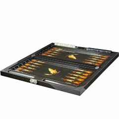 Красивые нарды «Лев» из морёного дуба и янтаря