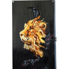 Красивые нарды «Лев» из морёного дуба и янтаря