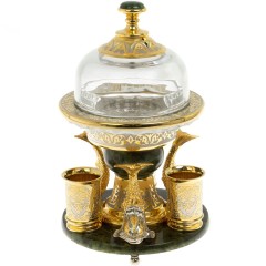 Набор для водки с икорницей «Три кита» на нефрите с тремя стопками