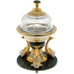 Набор для водки с икорницей «Три кита» на нефрите с тремя стопками