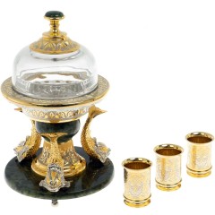 Набор для водки с икорницей «Три кита» на нефрите с тремя стопками