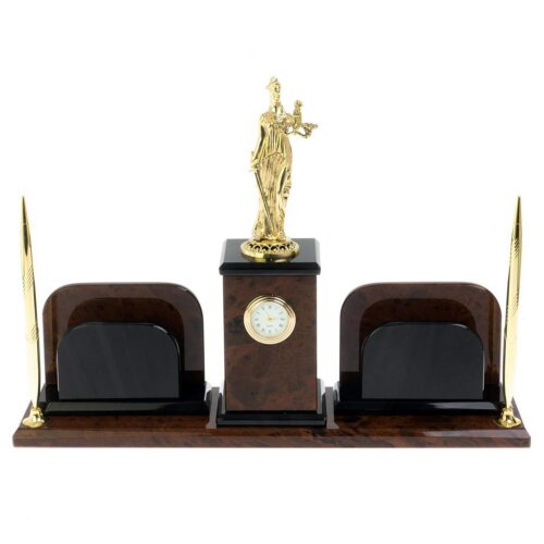 Настольный набор с часами «Фемида» из обсидиана в подарок юристу