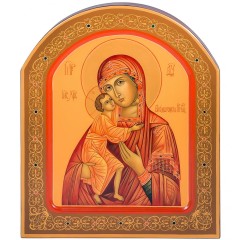 Православная икона «Божия Матерь Феодоровская» в соответствии традиционной хохломской росписи с технологией золочения