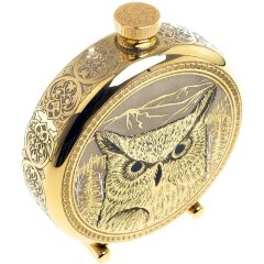 Подарочная металлическая фляжка «Филин» в деревянном футляре