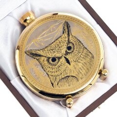 Подарочная металлическая фляжка «Филин» в деревянном футляре