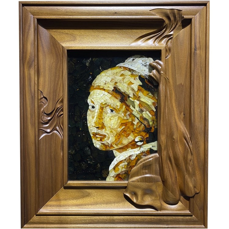 Интерьерная картина «Девушка с жемчужной серёжкой» из янтаря