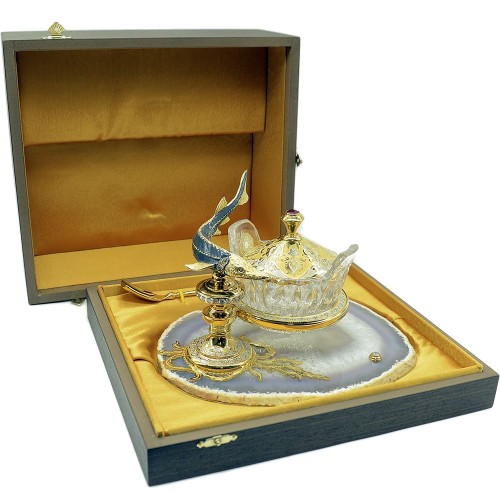 Хрустальная икорница «Триумфальная» на камне агат — наборы праздничной посуды для сервировки стола